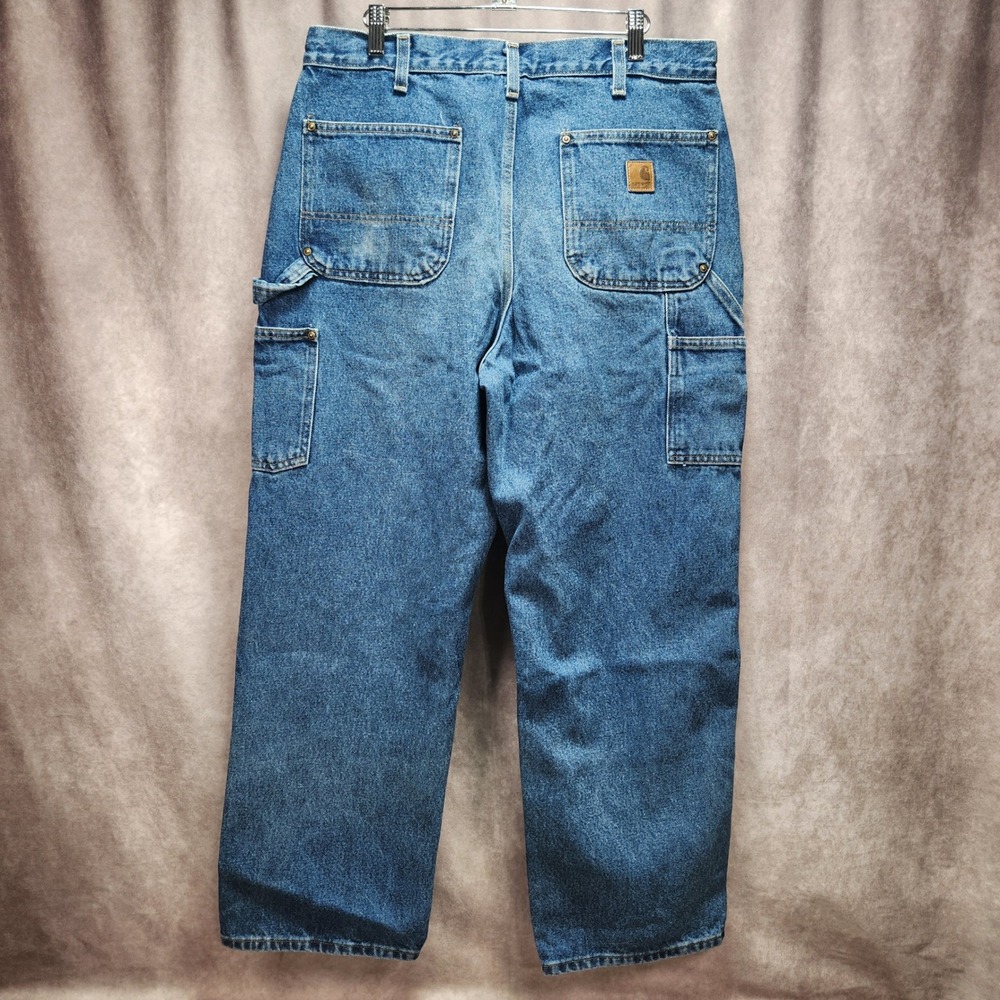 Carhartt B73 DST Mens Double Knee Logger Dungaree Jeans Dark Stone 36x30 - Picture 4 of 6